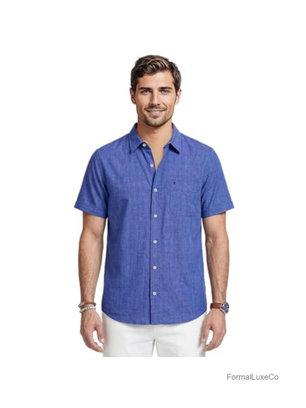 Men's Classic Fit Short Sleeve Button Down Shirt Collared Neck